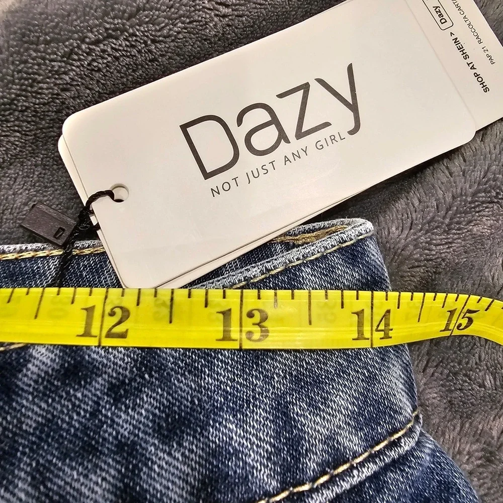 Dazy Wide Leg Jeans Women's Distressed Raw Hem High Waist - Picture 3 of 6